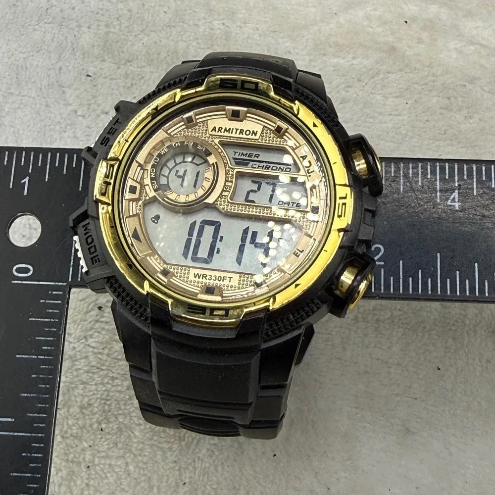 Armitron Digital Watch Black Gold Chronograph Sport Mens 7 Inch 28937